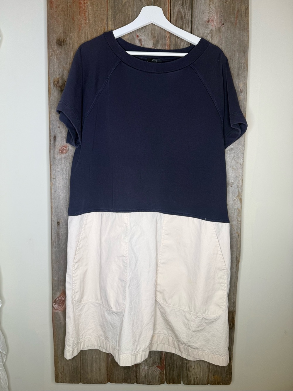 COS Colorblock T Shirt Dress Navy Khaki Mixed Media size Large
